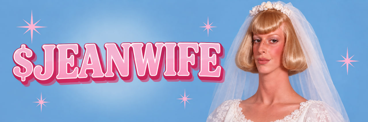 JEANWIFE wedding announcement with her portrait and ticker